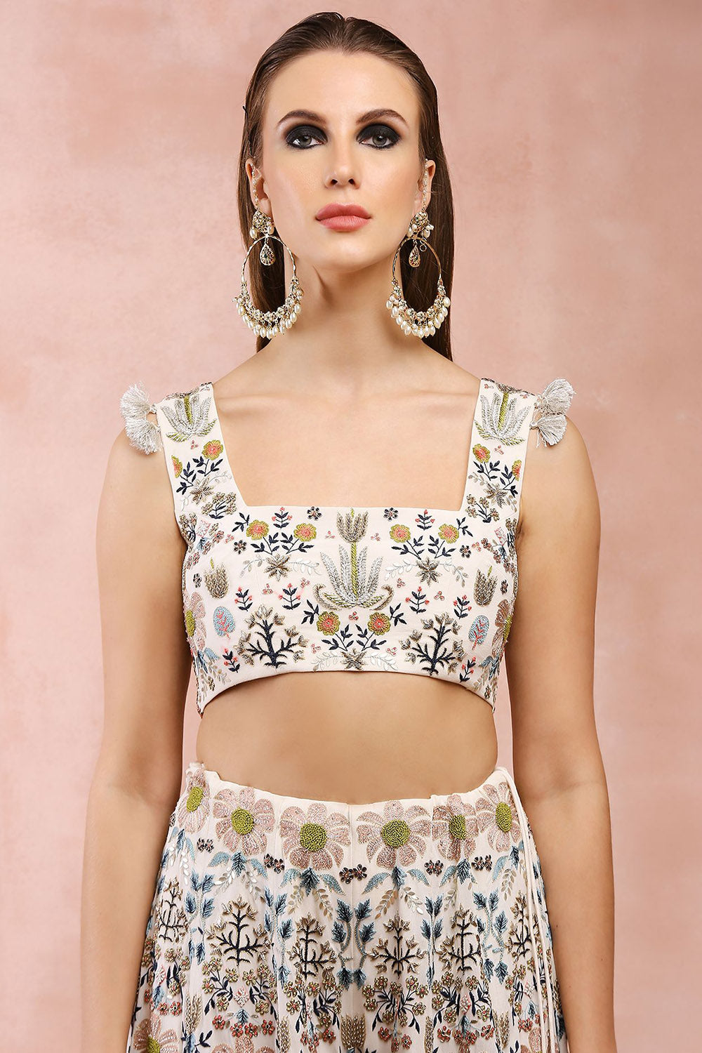 Off White Tulip Garden Embroidery Choli With Sharara