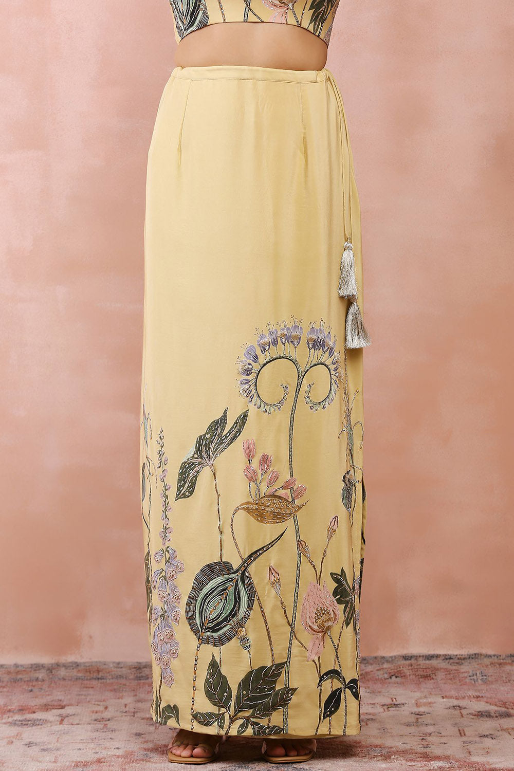 Yellow Niloufar Print Embroidered Choli With Skirt