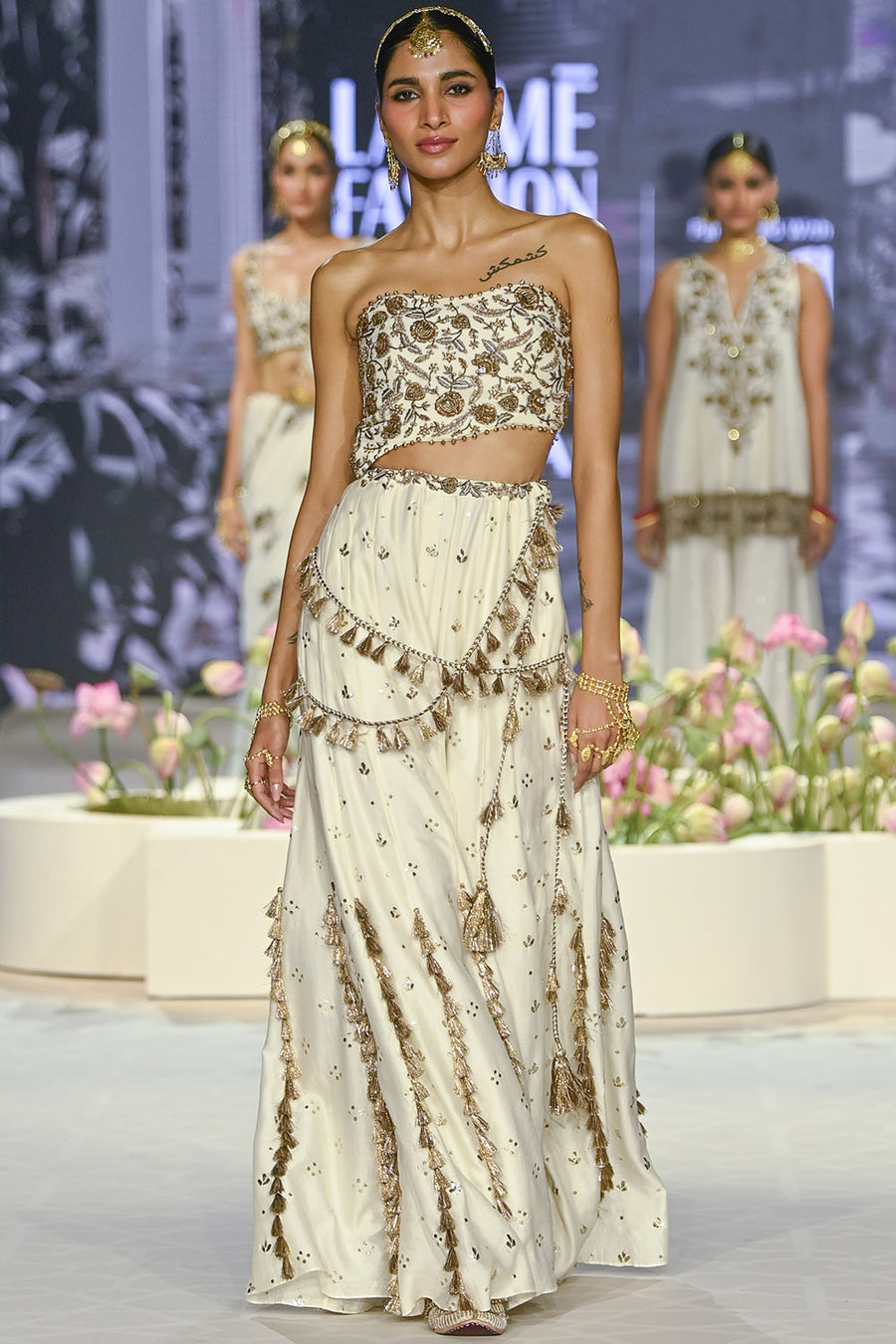 Nissa Off White Embroidered Choli With Sharara