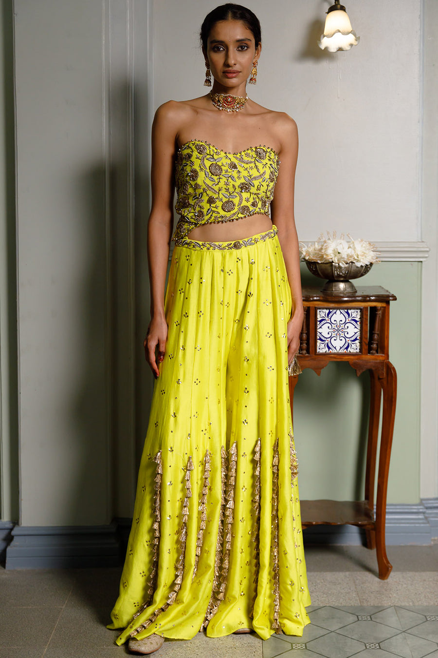 Nissa Lime Yellow Choli With Sharara
