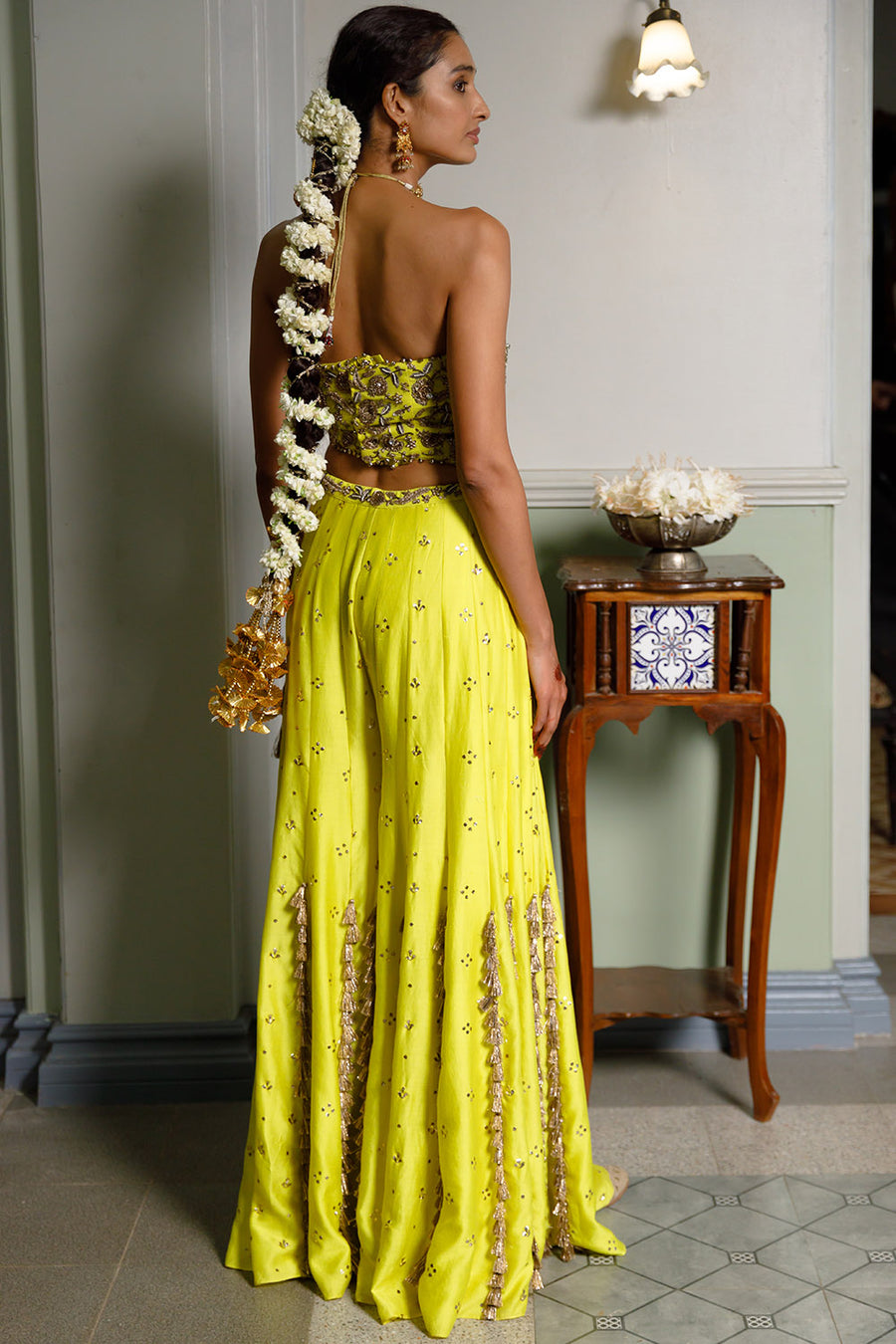 Nissa Lime Yellow Choli With Sharara