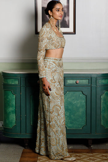 Soha Mint Embroidered Choli And Skirt