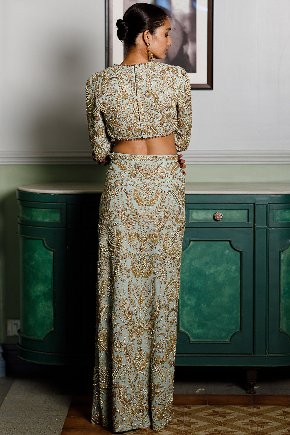 Soha Mint Embroidered Choli And Skirt