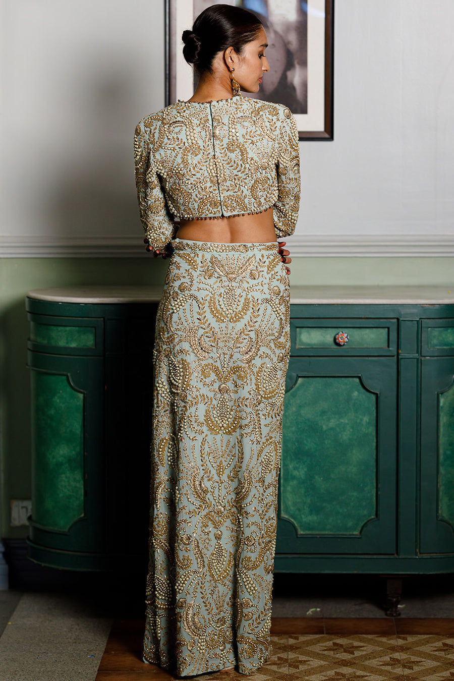 Soha Mint Embroidered Choli And Skirt