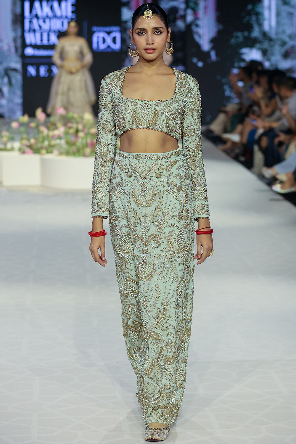 Soha Mint Embroidered Choli And Skirt