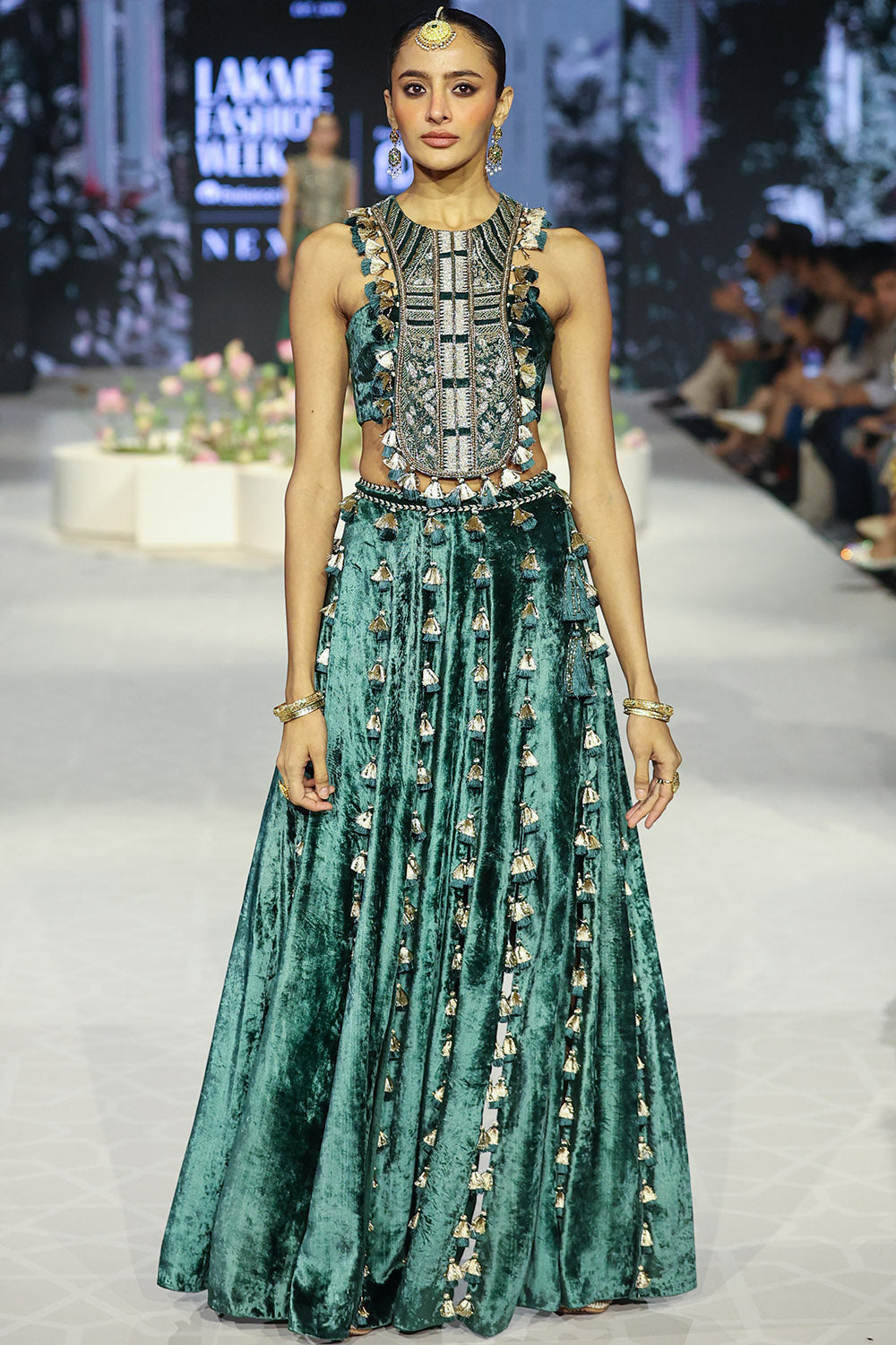 Raina Green Embroidered Choli & Slit Skirt