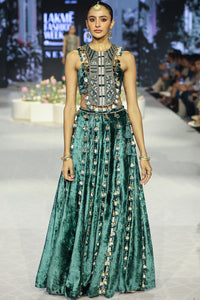 Raina Green Embroidered Choli & Slit Skirt