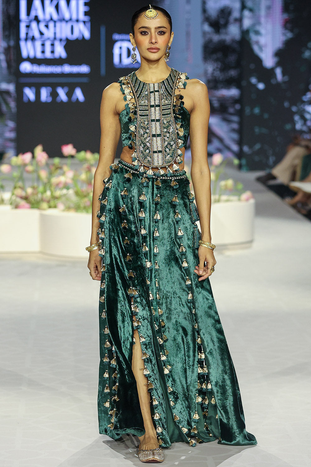 Raina Green Embroidered Choli & Slit Skirt