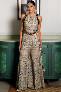 Off White Tie-Up Choli And Sharara