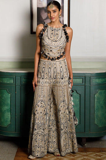 Off White Tie-Up Choli And Sharara