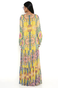 Yellow Enchanted Print Georgette Boho Dress