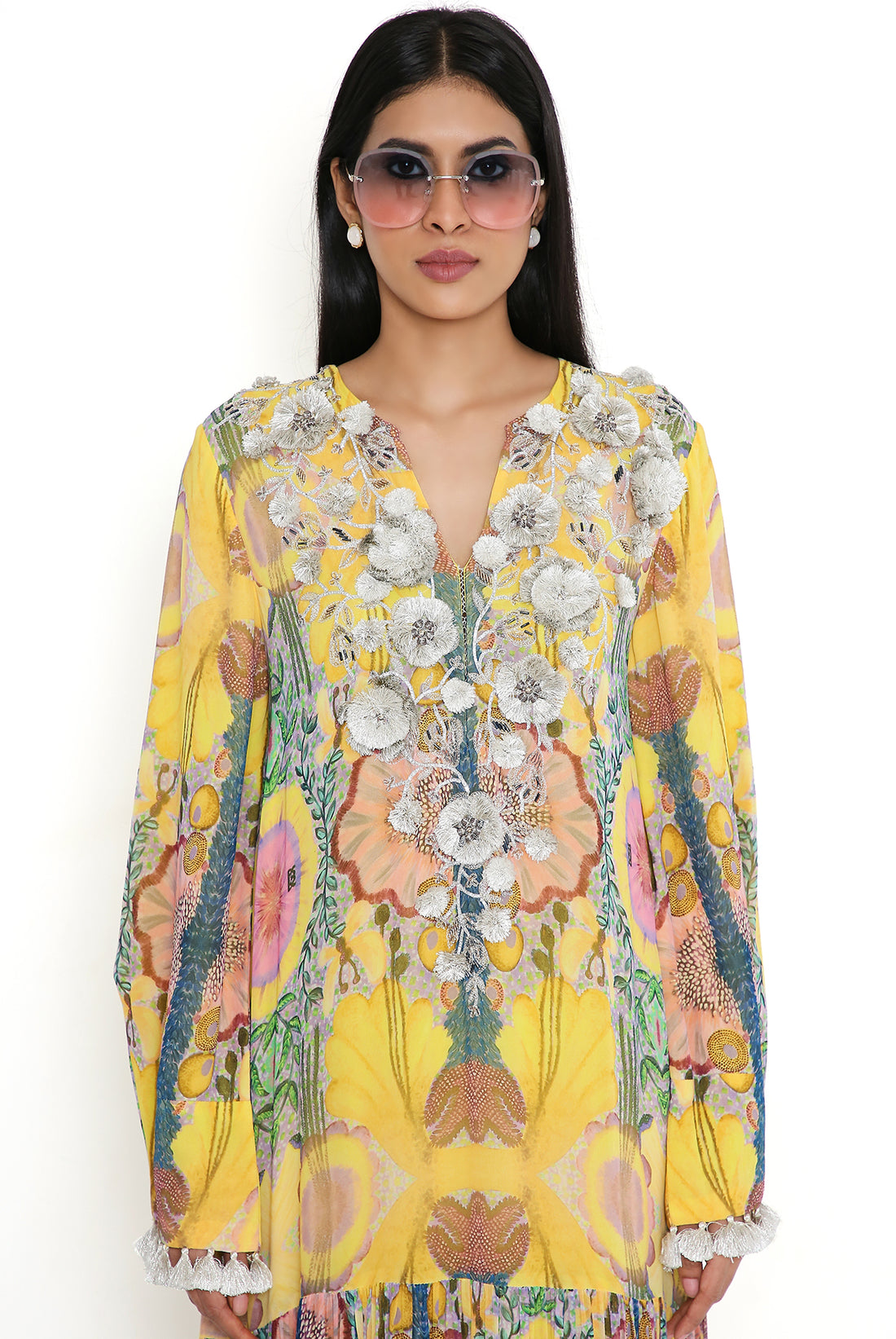 Yellow Enchanted Print Georgette Boho Dress