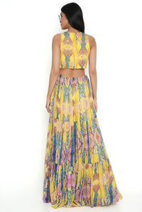 Yellow Enchanted Print Cut-Out Dress