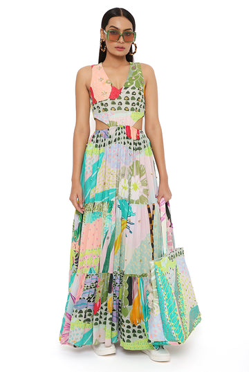 Emma Tropical Print Cut Out Dress