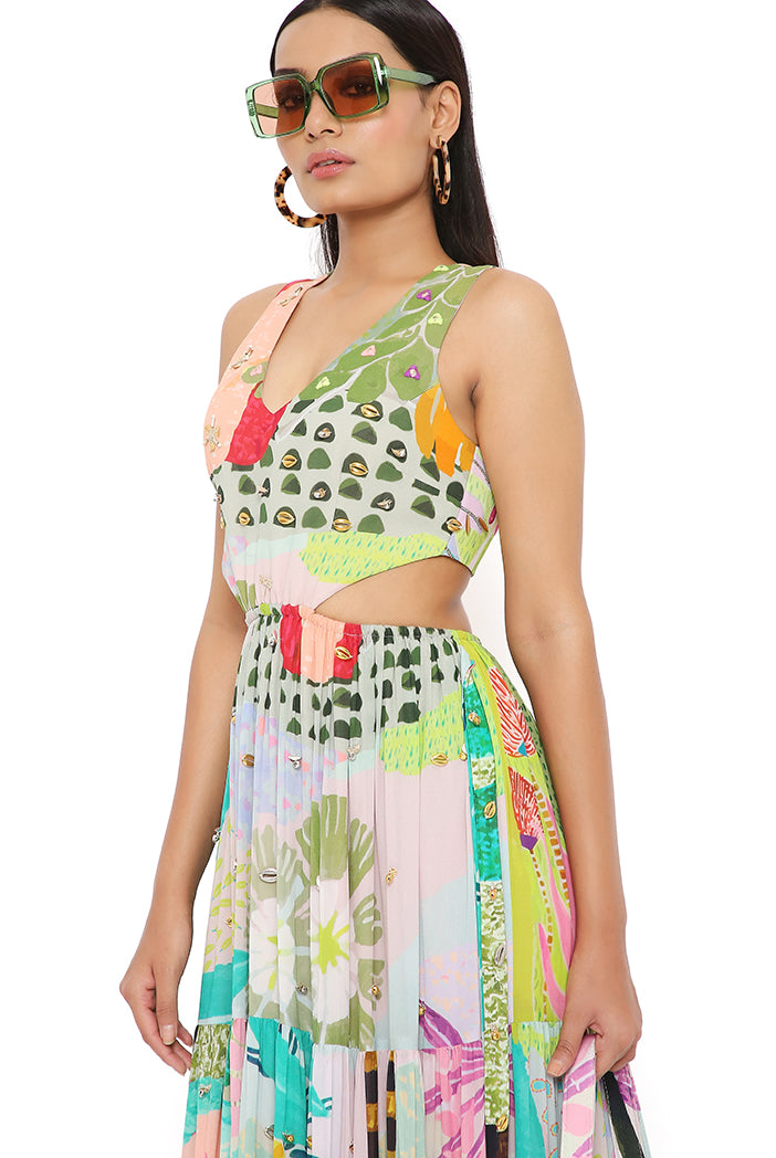 Emma Tropical Print Cut Out Dress