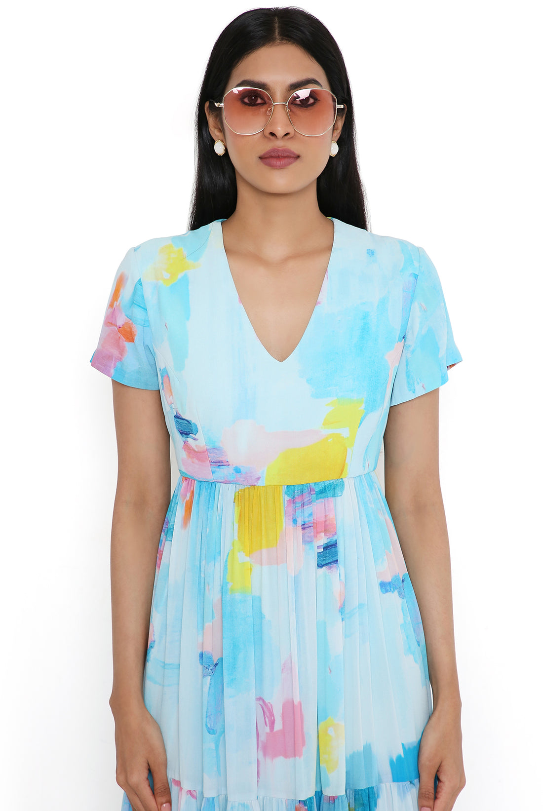 Painterly Print Georgette Dress