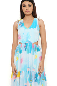 Painterly Georgette Cut Out Dress