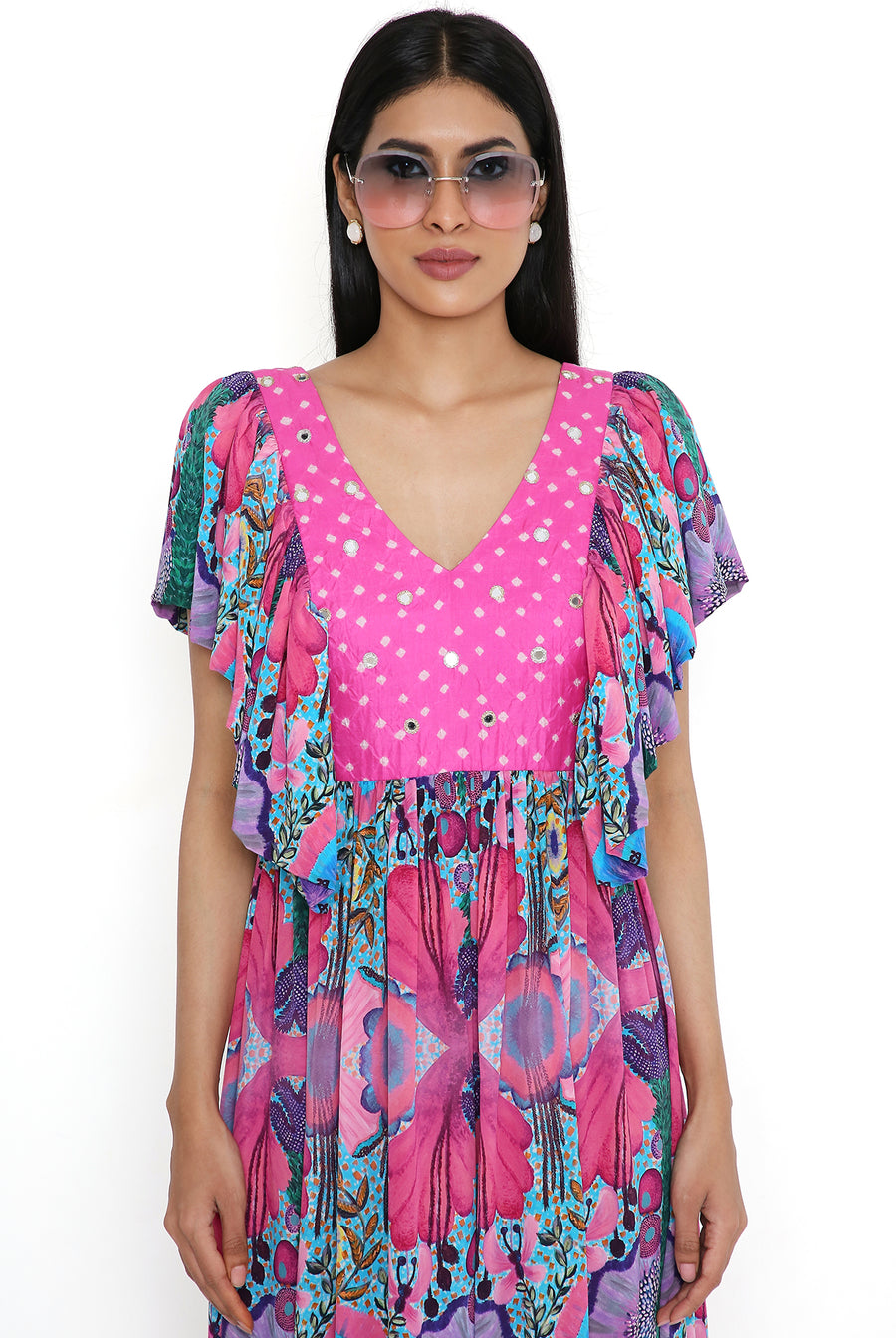 Pink Enchanted Crepe Print Dress