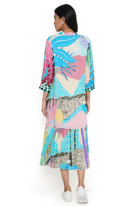 Aqua Tropical Print Art Georgette Shirt Dress