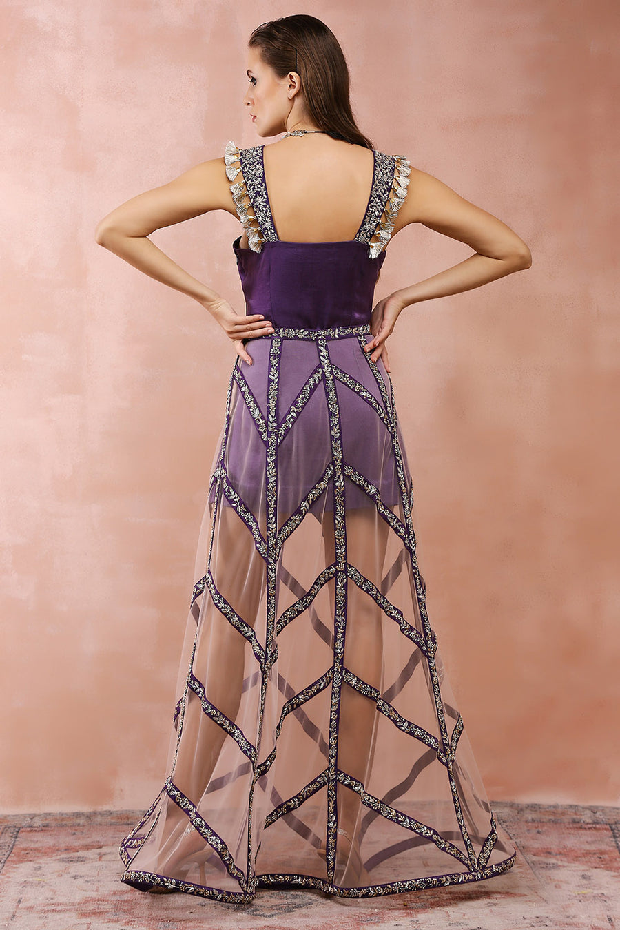 Purple Embroidered Dress With Skirt