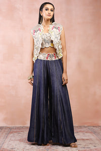 Stone Jacket And  Bustier With Denim Sharara
