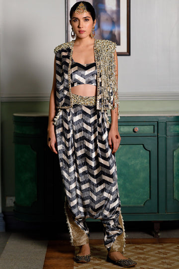 Fida Ladder Print Waist Coat And Low Crotch Pant