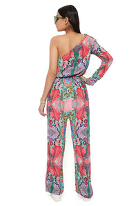 Red Enchanted Print One Shoulder Jumpsuit