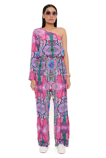 Pink Enchanted Print One Shoulder Jumpsuit