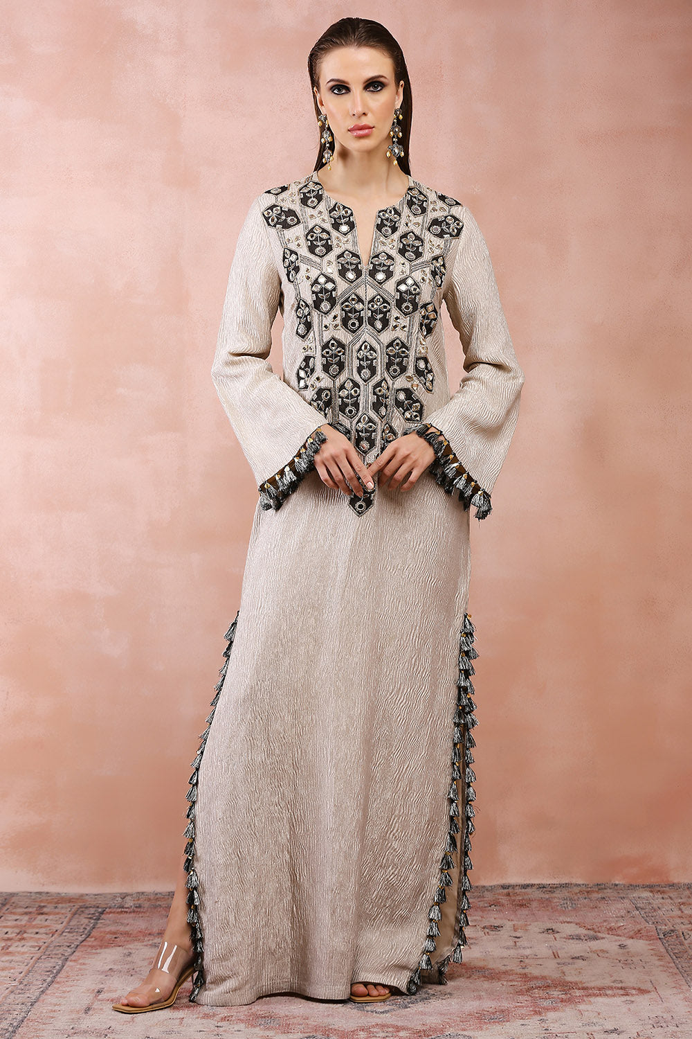 Dull Gold Embroidered Yoke Kaftan