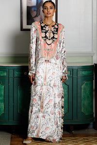 Velvet Ochre Forest Whisper Embroidered Kaftan