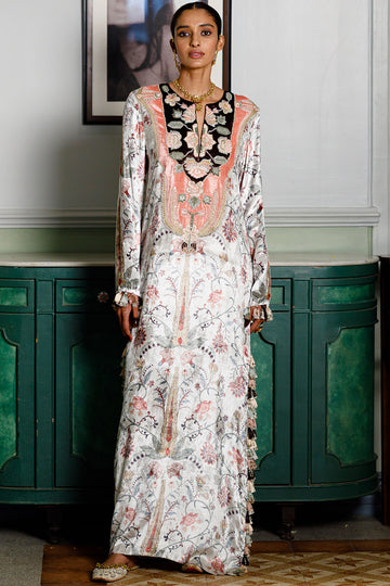 Velvet Ochre Forest Whisper Embroidered Kaftan