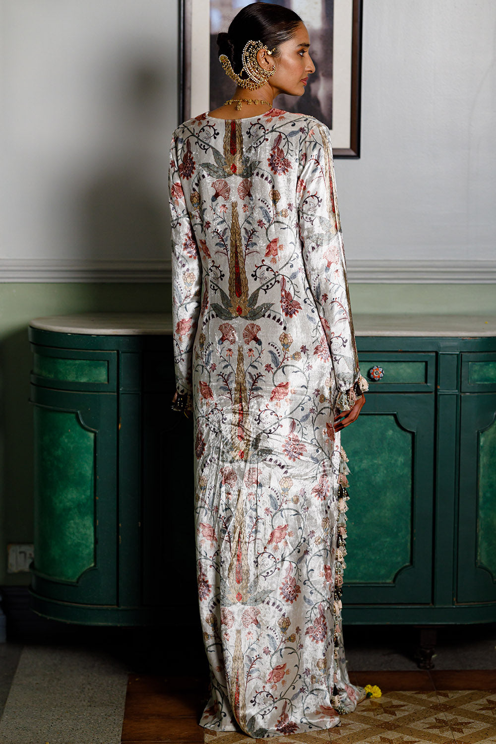 Velvet Ochre Forest Whisper Embroidered Kaftan