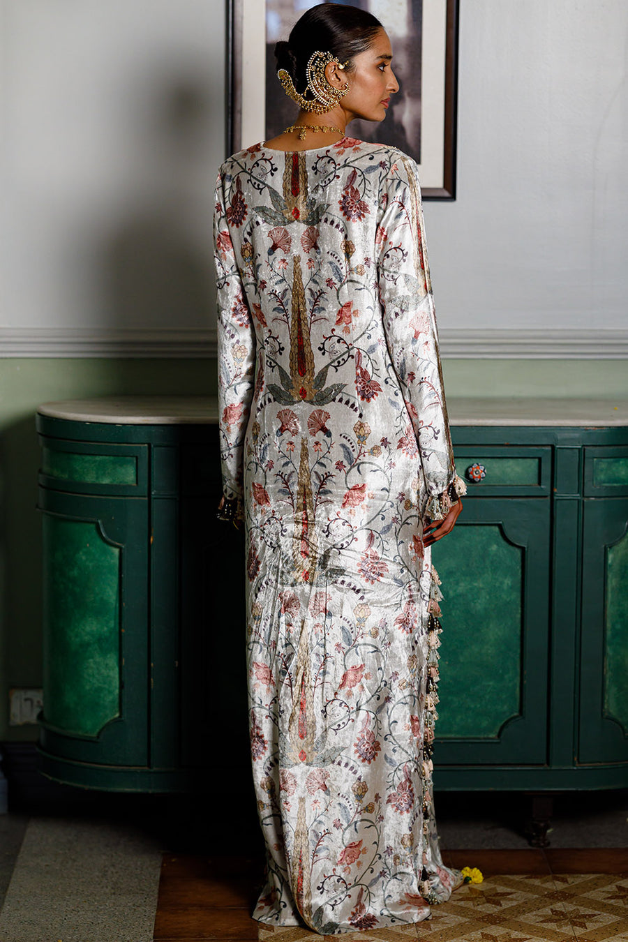 Velvet Ochre Forest Whisper Embroidered Kaftan