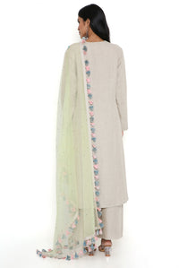 Khakhi Linen Kurta And Pallazo With Net Dupatta