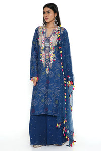 Blue Print Kurta With Pallazo And Dupatta