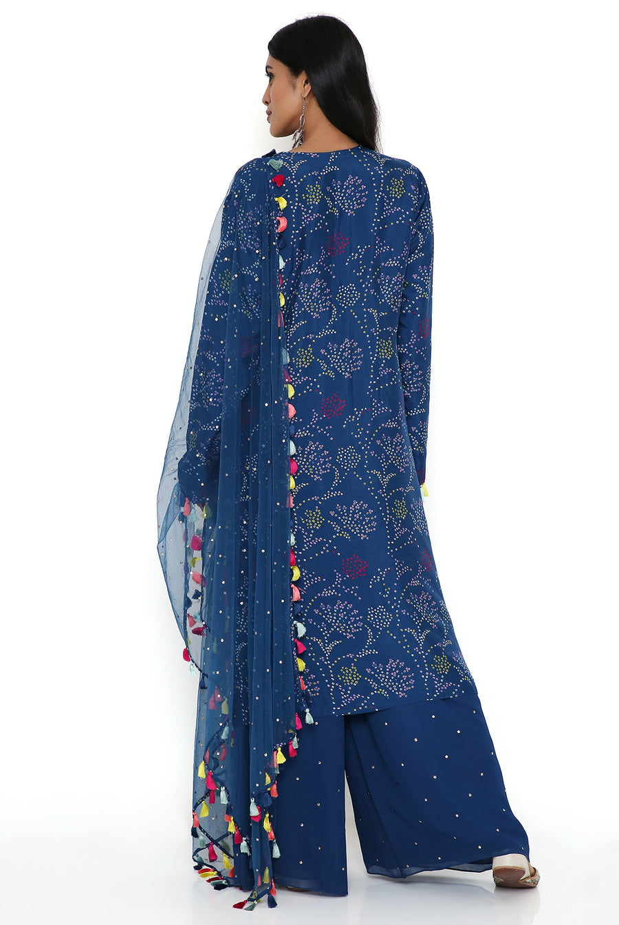 Blue Print Kurta With Pallazo And Dupatta