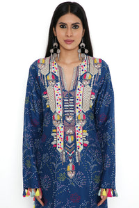 Blue Print Kurta With Pallazo And Dupatta