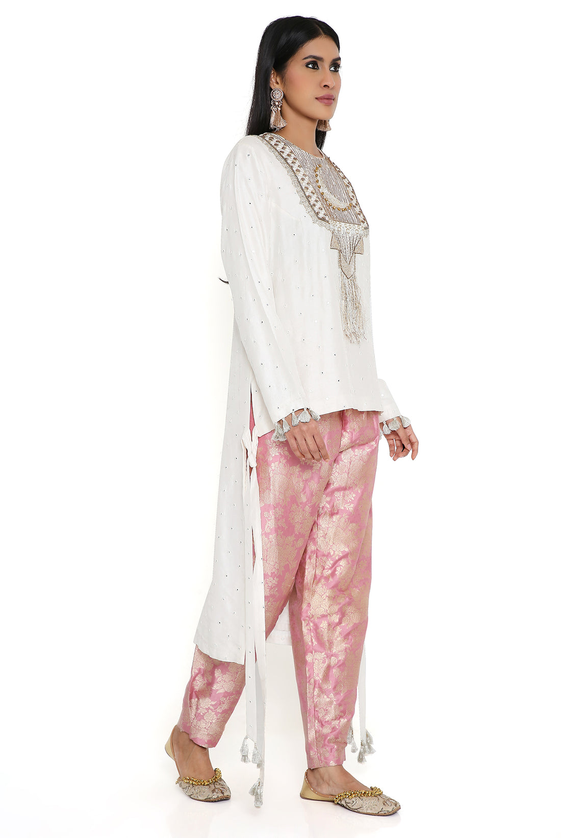 Indibelle Off White Cotton Printed Straight Kurta With Ankle Length Trouser  - indibelle - 3068275