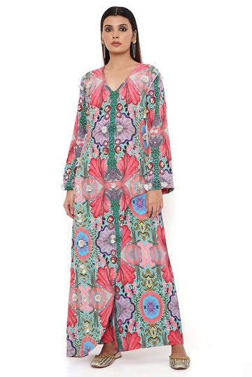 Red Enchanted Print Kurta With Cropped Palazzo