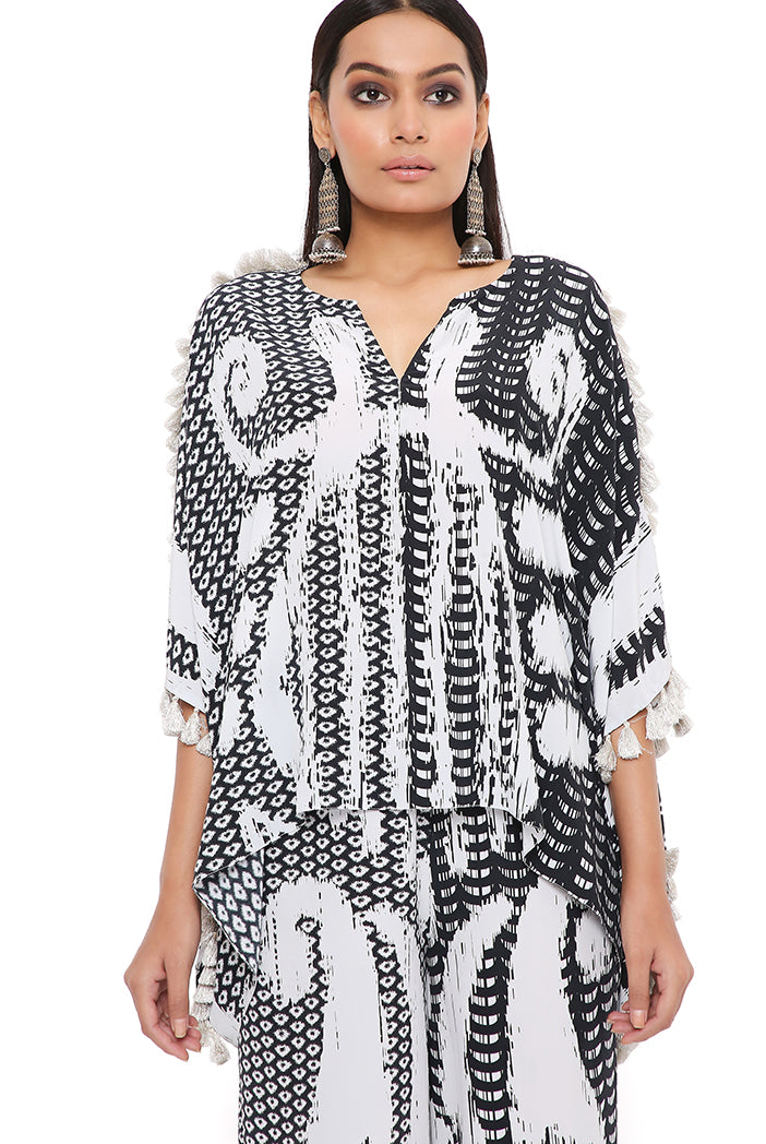 Black and White Uzbek Kaftan Palazzo Set