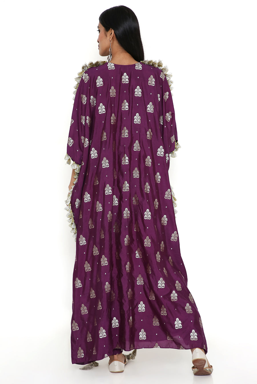 Purple Banarasi High Low Kurta With Jogger Pant