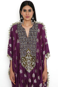 Purple Banarasi High Low Kurta With Jogger Pant