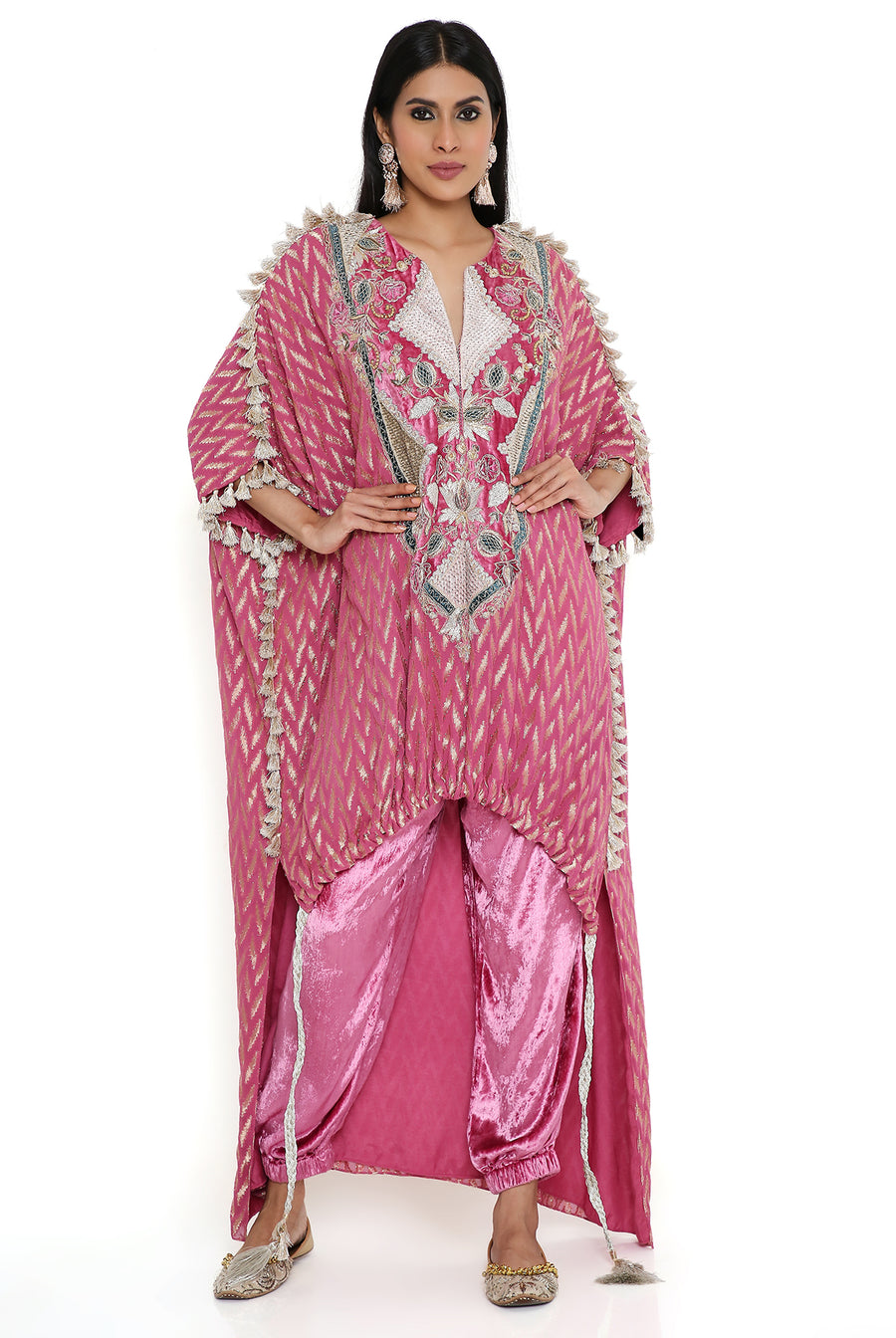 Cranberry High Low Kaftan With Velvet Joggers