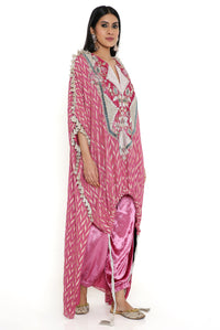 Cranberry High Low Kaftan With Velvet Joggers