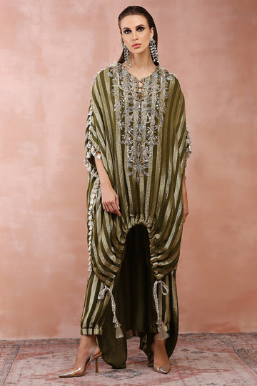 Olive High Low Kaftan With Jogger Pant