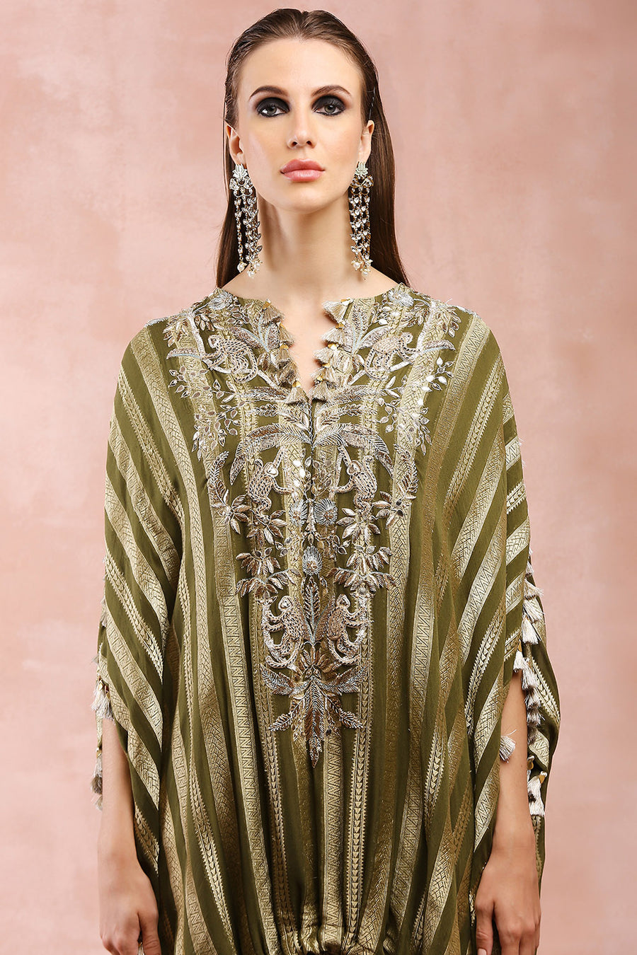 Olive High Low Kaftan With Jogger Pant