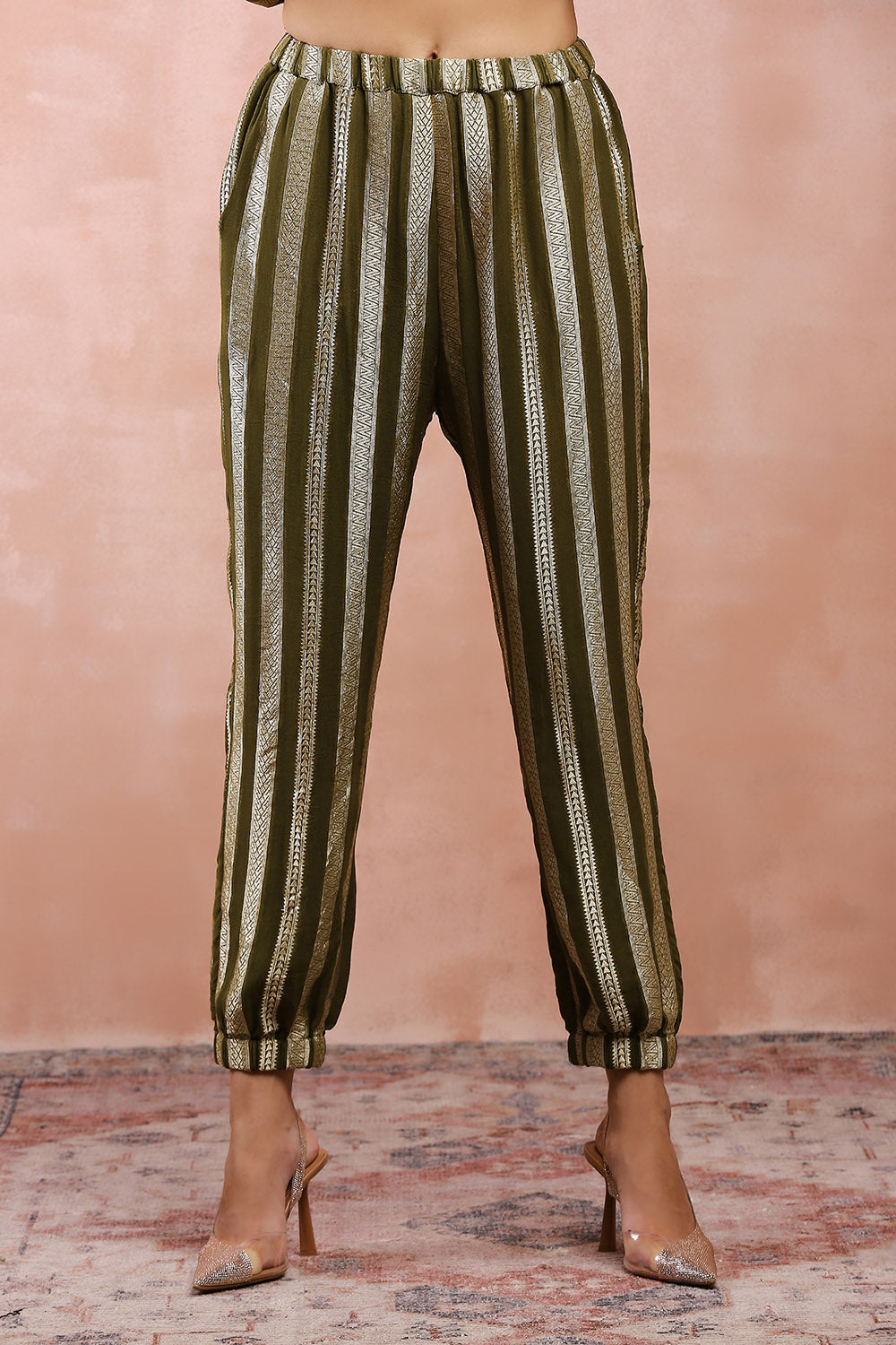Olive High Low Kaftan With Jogger Pant