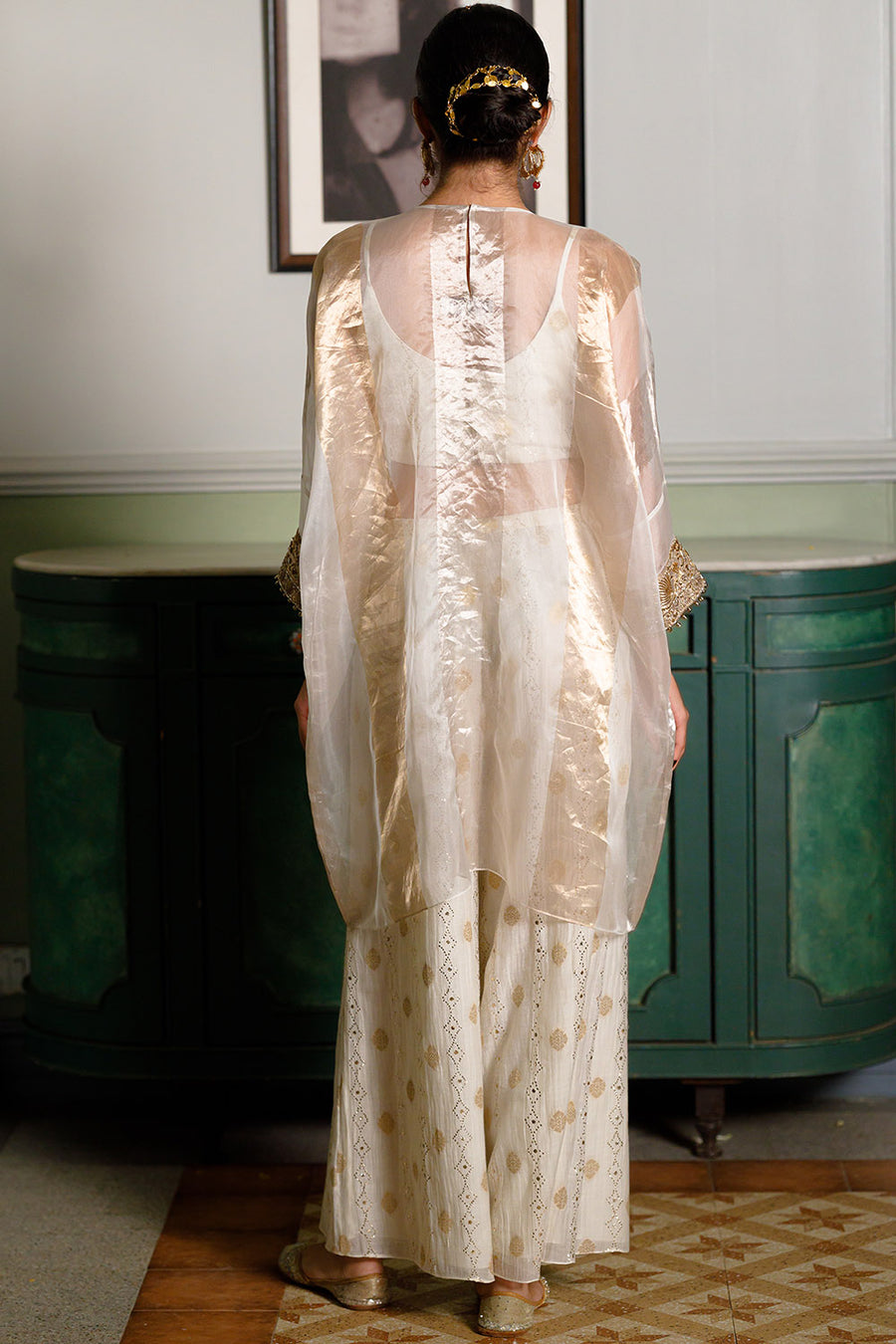 Parhez Gold Embroidered Tunic, Bustier And Palazzo