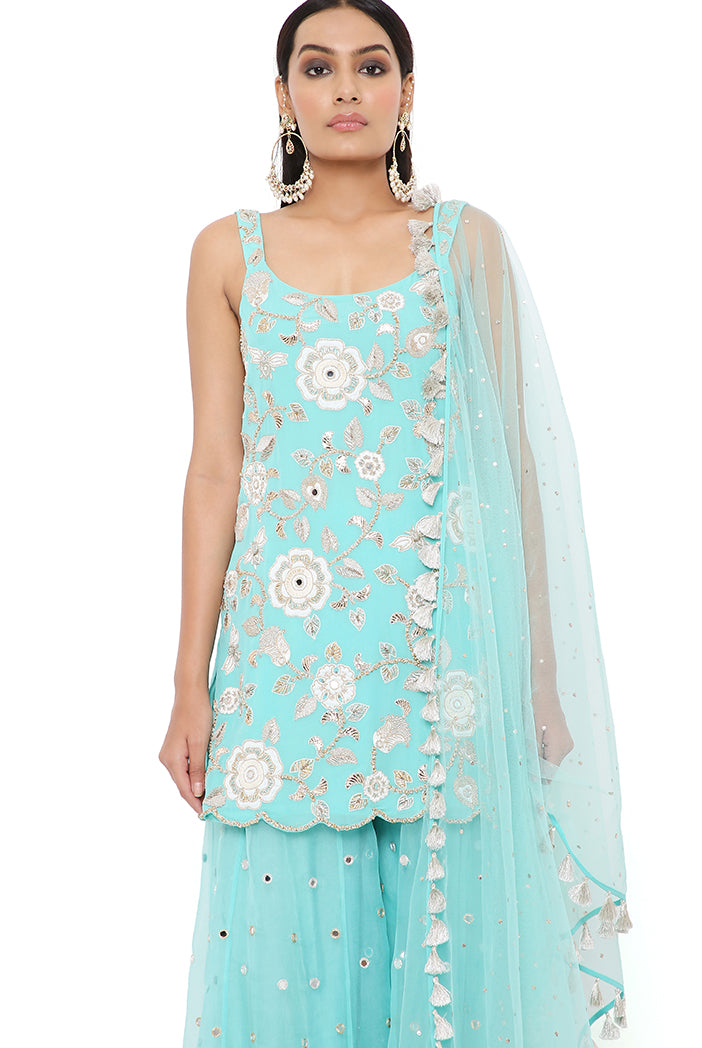 Aqua Kurta and Sharara Set