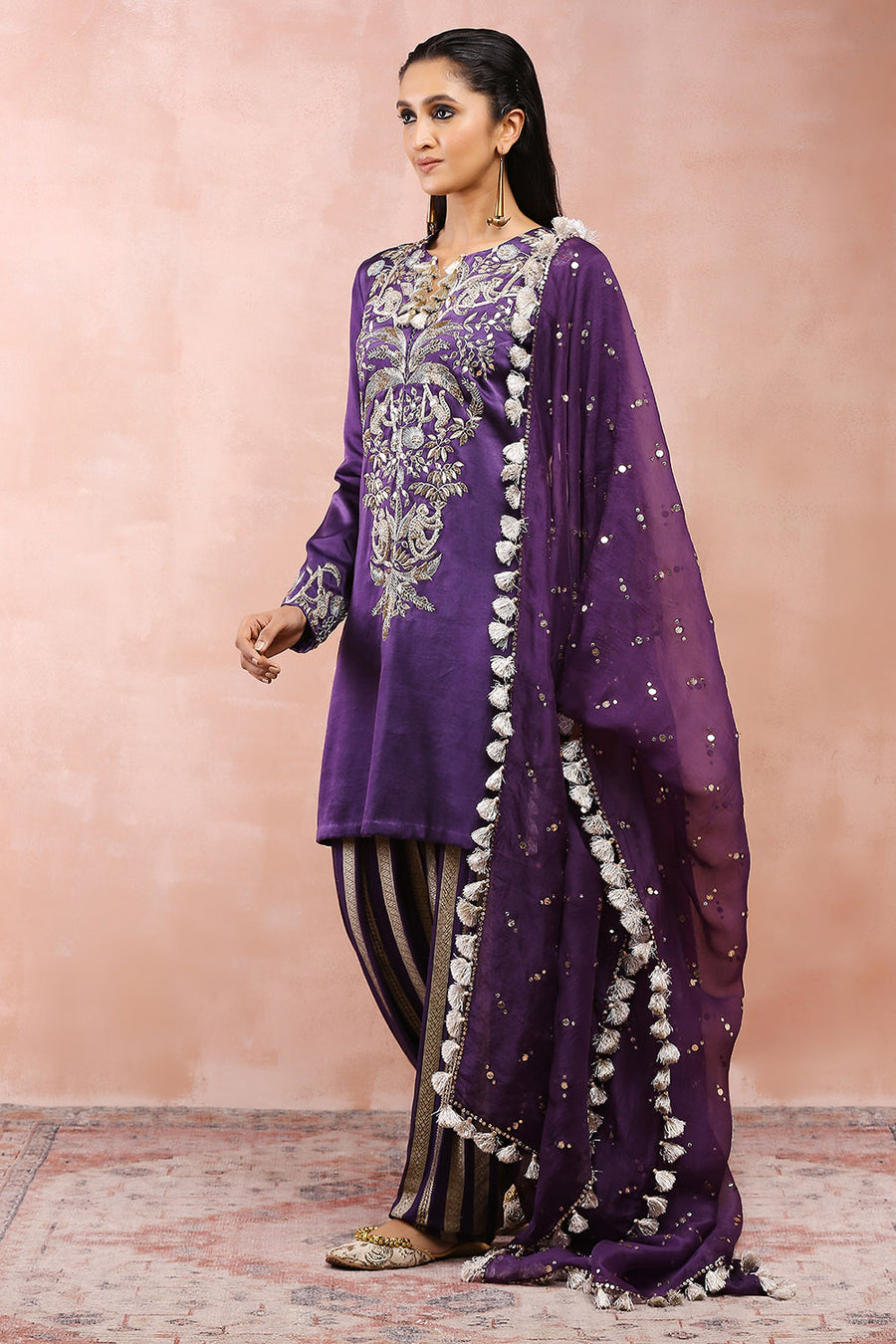 Purple Kurta With Salwar And Dupatta